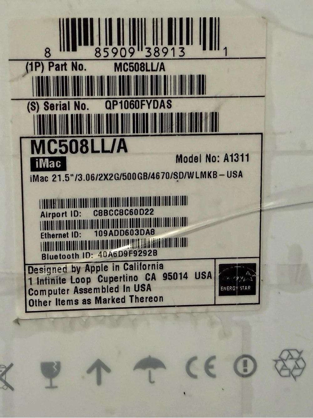 Apple Printed Specifications Sheet in Black on White